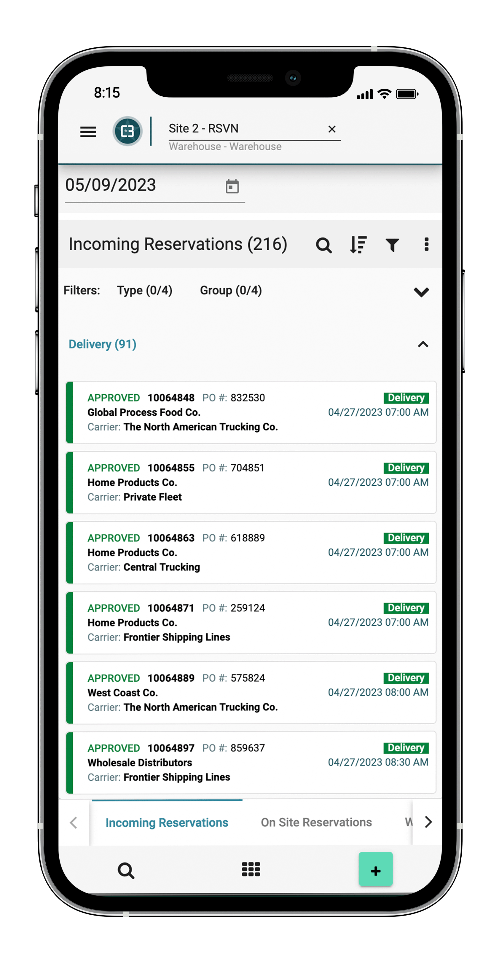 screenshot of C3 Reservations
